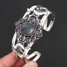 Labradorite Amethyst Gemstone Ethnic Handmade Adjustable Bangle Jewelry CB-680
