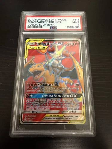 2019 Pokemon Sun & Moon Charizard Braixen GX Cosmic Eclipse 212/236 PSA 9