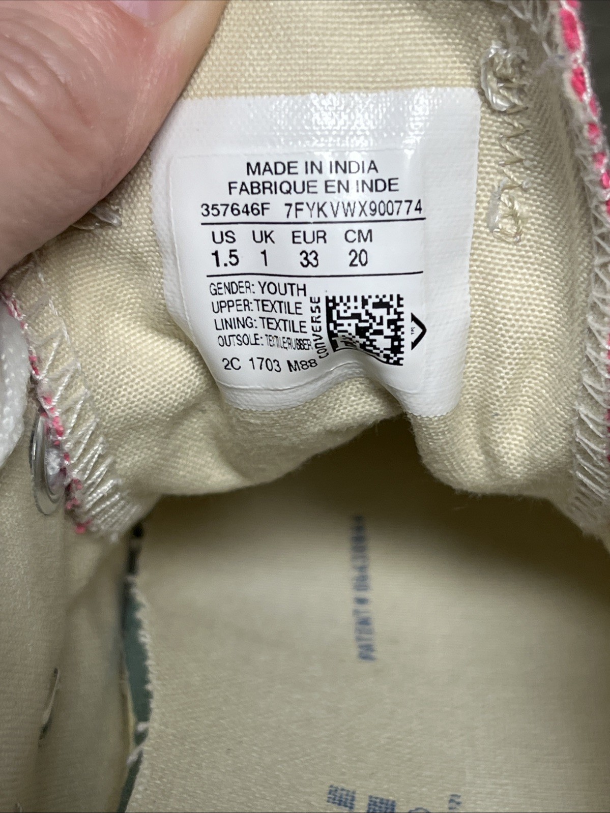 CONVERSE ALL STAR Pink Glow Sneakers Youth Size 1.5 Kid's Chuck Taylor Shoes thumbnail 3