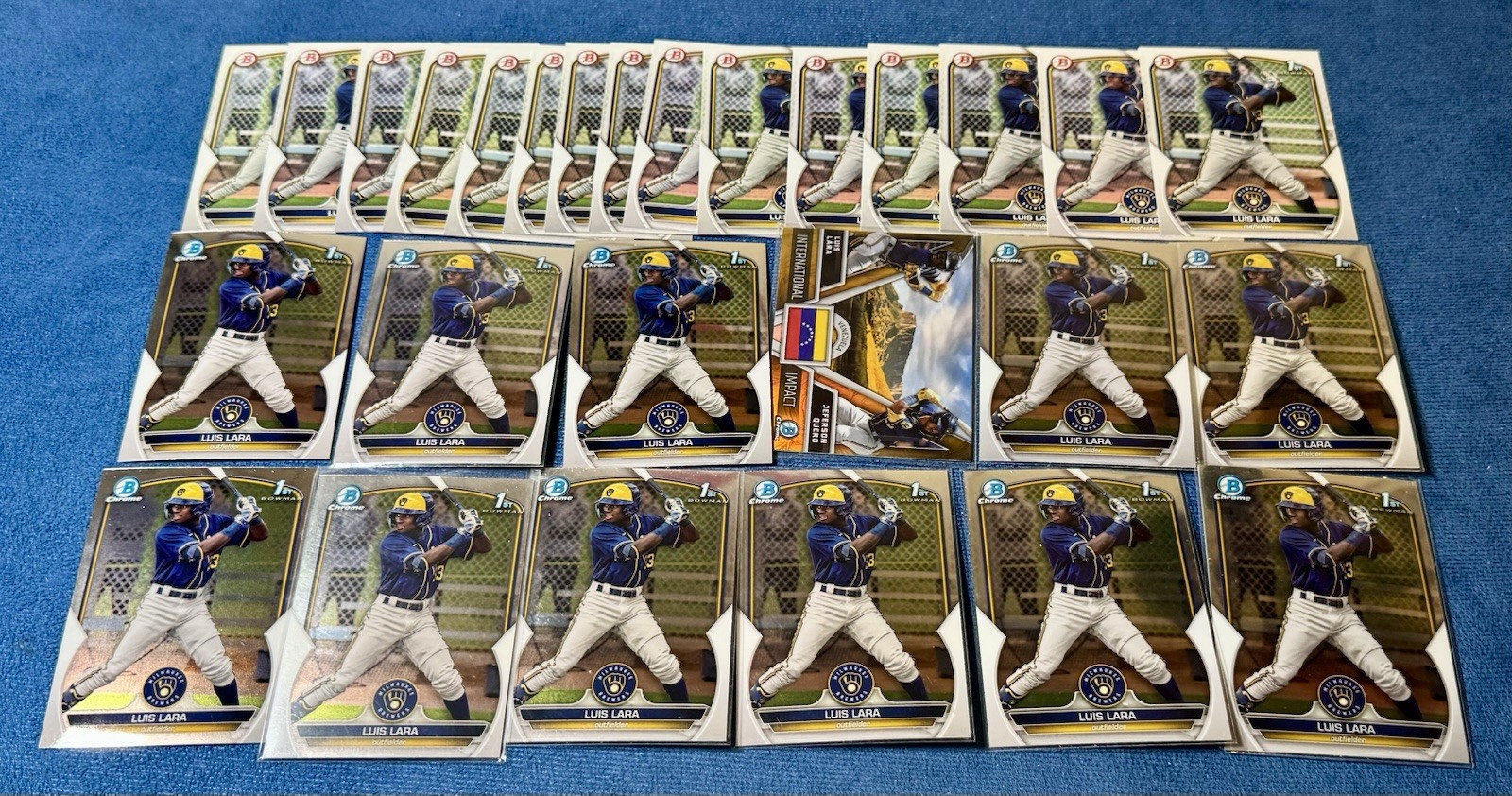 (27) 2023 Bowman Luis Lara 1st Chrome + Rookie Insert Refractor Lot #BCP-100
