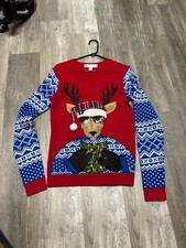 Jolly Sweaters Reindeer Ugly Christmas Sweater w/ Beer Pouch Size S