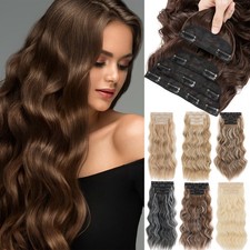 24in Long Curly Wavy 4 piece Clip in Real as Human Hair Extensions Natural THICK
