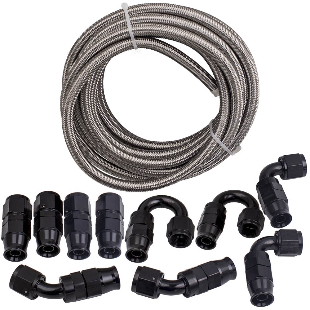 Durite AN-8 Flexible Carburant Essence E85 Kit Tuyau Huile Tressé Inox 20FT