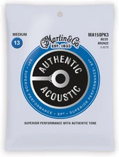 Authentic Acoustic Guitar Strings, Superior Performance Medium 13-56, 80/20 Bron
