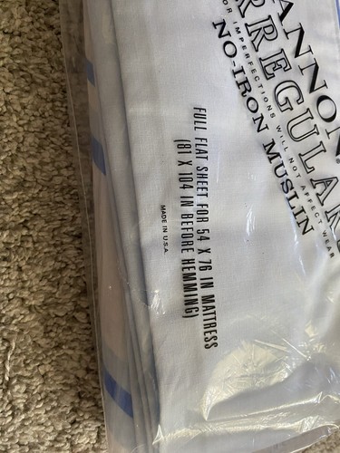 VTG Cannon Blue Striped FULL / DOUBLE Flat Sheet Quality Muslin USA NOS 1970s - Picture 3 of 5