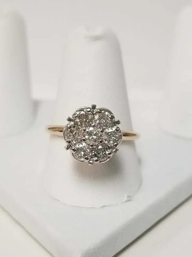 1.40Ct LabCreated Round Diamond Cluster Flower Shape Ring 14K Yellow Gold Finish - Picture 2 of 4