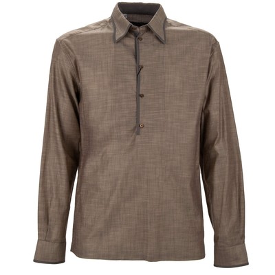 DOLCE & GABBANA Baumwolle Seide Halbplacket Tunika Hemd Beige 