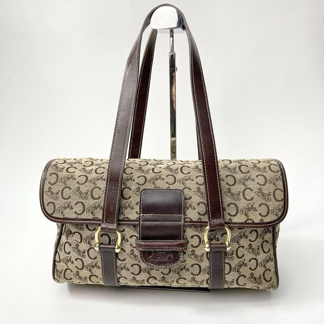 Vintage Celine Brown Canvas Leather Shoulder Bag Macadam Carriage Crossbody