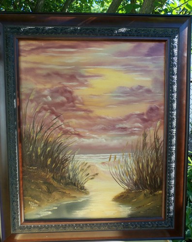 Gerahmter schöner goldener Sonnenuntergang Original Ölgemälde Kunst von Stanley Klekot - Bild 1 von 8