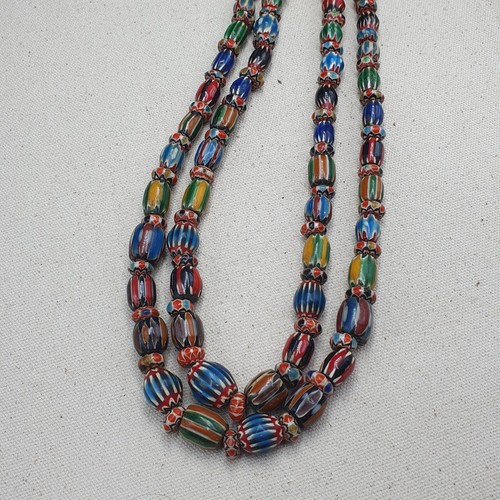 Venetian Style Vintage MultiColor Chevron Beaded Necklace - Picture 7 of 21