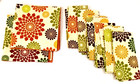 Set 6 Geometric Flowers Rust Green Brown Gold 16" Fabric Napkins & 2 Bread Cloth