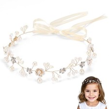 Gold Crystal Wedding Bridal Pearl Headband Flower Hair Accessory Party Photo