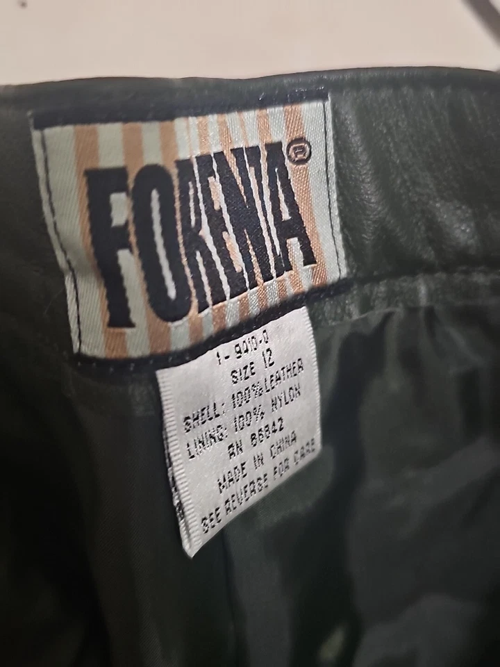 Calça de couro Forenza vintage feminina tamanho 12 verde perna reta cintura alta - Imagem 2 de 4