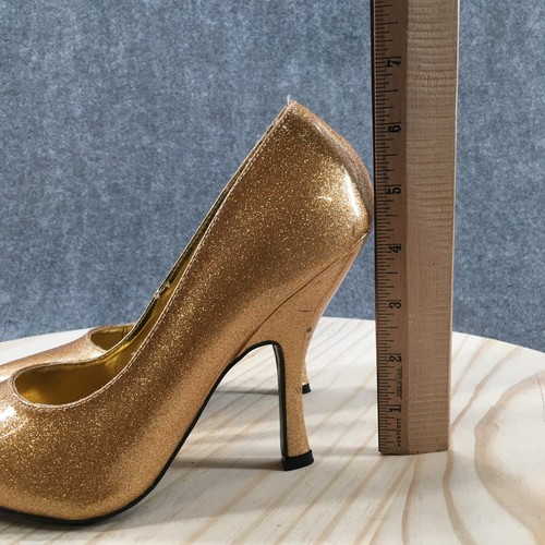 Pin Up Couture Heels Womens 8 Bombshell Pointed Slip On Glitter Pumps Gold - Picture 9 of 17