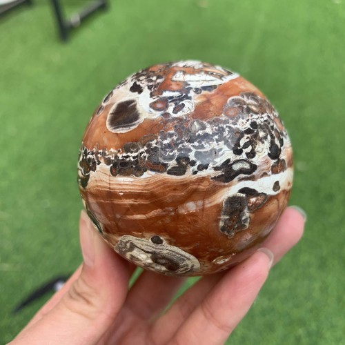 Esfera de ágata de dinero 310 g con patrón de orbes protección curativa bandas de colores - Imagen 2 de 9
