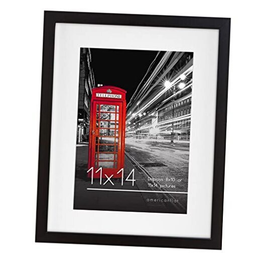 Picture Frame with Shatter-Resistant Glass - Use as 8x10 Frame 11x14 Black