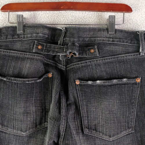 Uniqlo Jeans Mens 32X33 Black Buckle Back Wide Leg Heavyweight Whiskers Classic