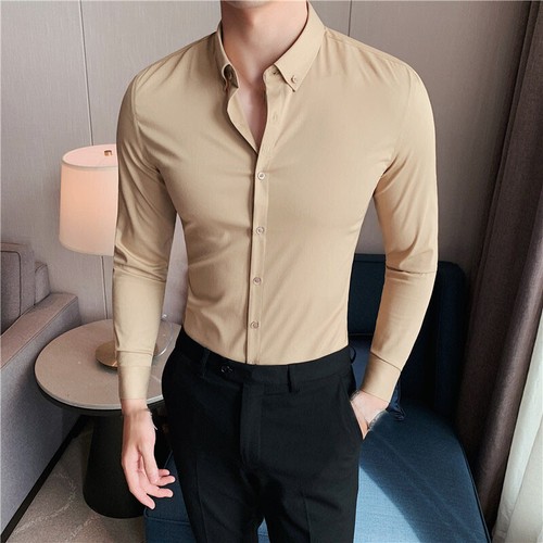 Camicie casual primaverili uomo slim fit maniche lunghe business bottoni coreane - Foto 5 di 17