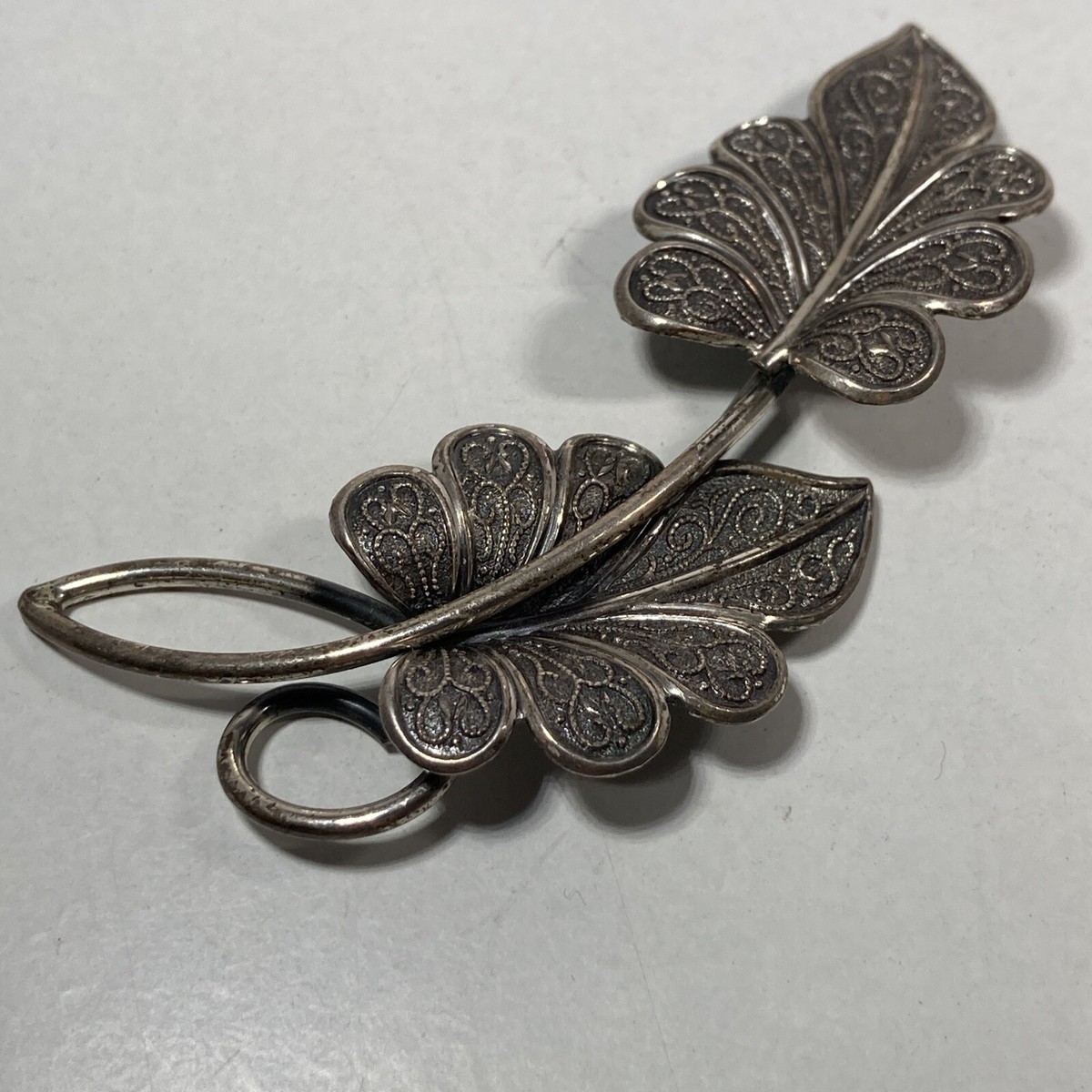VTG Signed Beau Sterling Silver Leaf Brooch Vintage Signed Beau Sterling Silver Double Maple Leaf Leaves  main image 3