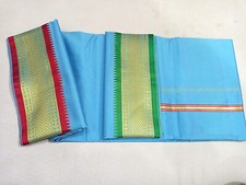 Men Silk Dhoti Traditional Dhoti Blue Men Dhoti Ethnic Dhoti Festive Dhoti
