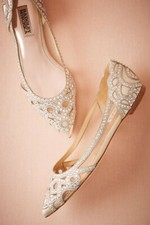 Badgley Mischka Gigi Crystal Pointed Toe Flat Shoes Womens 8 Bridal Formal