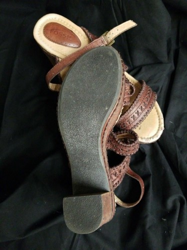 Fossil Bohemian Natural Brown Leather Cork Heel Platform Sandals 7.5 - Picture 6 of 10