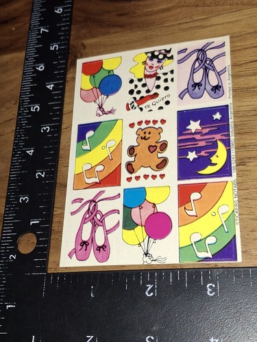 Vintage Stickers,rainbow Squares Balloons,bear,ballerina,RARE, 1 sheet ,(STKZ4) - Picture 2 of 3