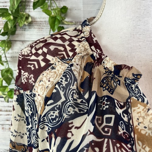 Soft Surroundings Dress size Large Brown Navy Sheer Long Floral Peasant Boho - Picture 11 of 20