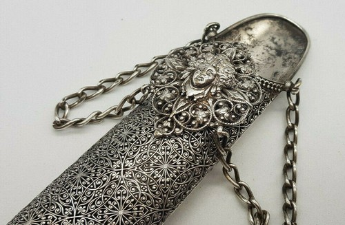 ANTIQUE SOLID SILVER SCISSORS CASE 92 G. / U078 - Picture 5 of 8