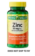 Spring Valley Zinc 50mg Caplets- 200 Count new free shipping