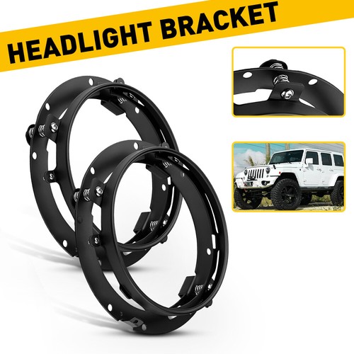 2x Round LED Headlight Bracket Mounting Ring Black Steel Stainless For Jeep