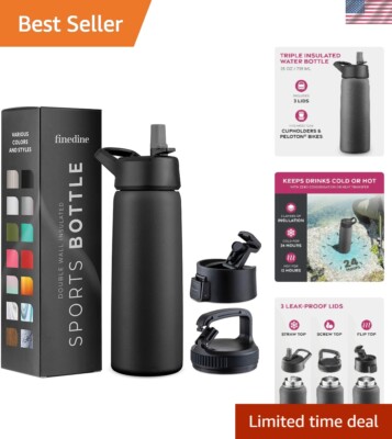Durable 25 Oz Stainless Steel Bottle with Triple Insulation & 3 Leak-Proof Caps