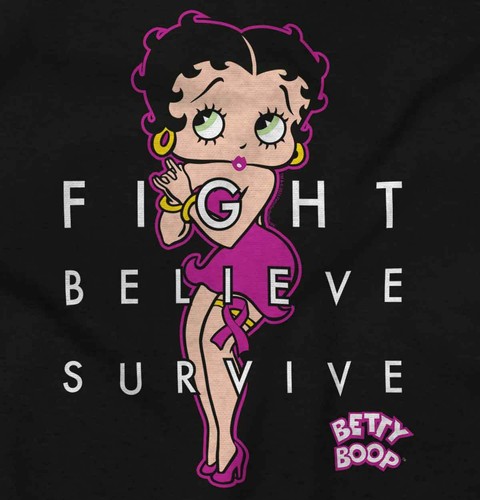 Cute Betty Boop Breast Cancer Fight Survive Womens Graphic Crewneck T Shirt Tee - Picture 2 of 8