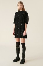GANNI PRINTED GEORGETTE MINI DRESS - Black