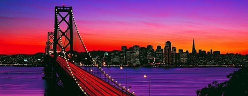 Puzzle San Francisco Oakland Bay Bridge Art Deco Sea Skyline Evening Sun Night - Picture 2 of 2