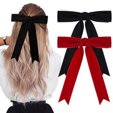 Velvet Hair Bows 2 Pack Black Red Big Fall Alligator Clips Hair Accessories