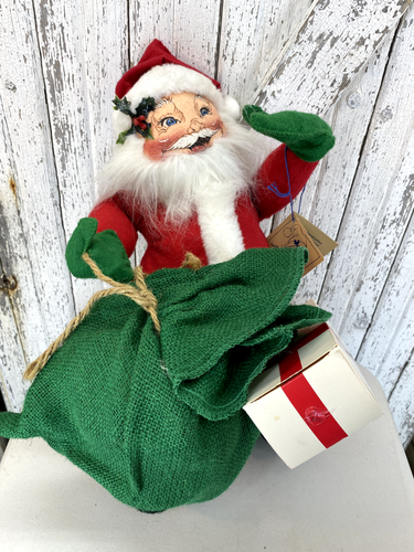 Vintage Annalee Santa Claus 16" hohe grüne Tasche 1993