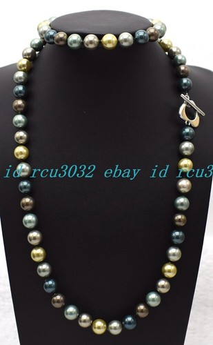 8/10/12mm Multi Color South Sea Shell Pearl Round Beads Necklace Bracelet Set - Picture 4 of 18