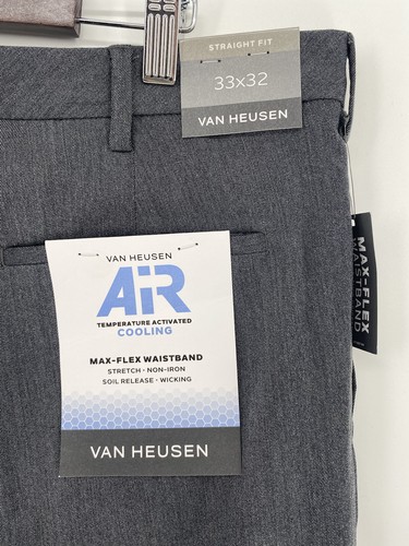 Van Heusen Men's Size 33W x 32L Straight Fit Air Flat Front Dress Charcoal Grey - Picture 7 of 8