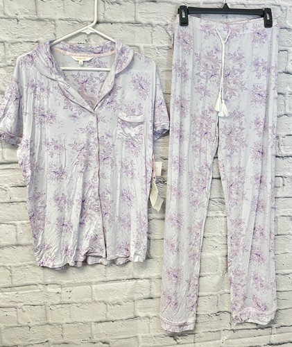 SHABBY CHIC Pajama Set Womens Large purple Floral NEW Short Sleeve cottagecore