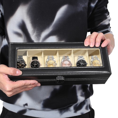 6 Fächer Uhrenbox Leder Herren Uhren Etui Schmuck Organizer Vitrine Geschenk - Bild 12 von 13