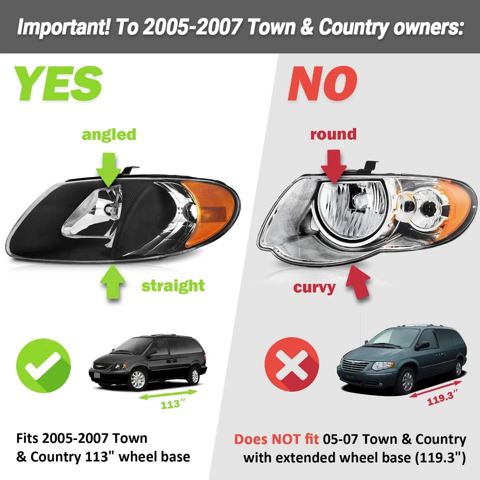 Pair Headlights For 2001-2007 Dodge Grand Caravan/Chrysler Town&Country Halogen  - Изображение 4 из 4