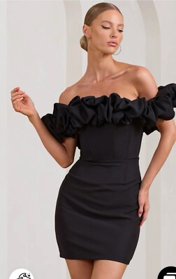 Club L London Black Ruffle Bardot Mini Dress | eBay UK Club L London Black Ruffle Bardot Mini Dress | eBay UK