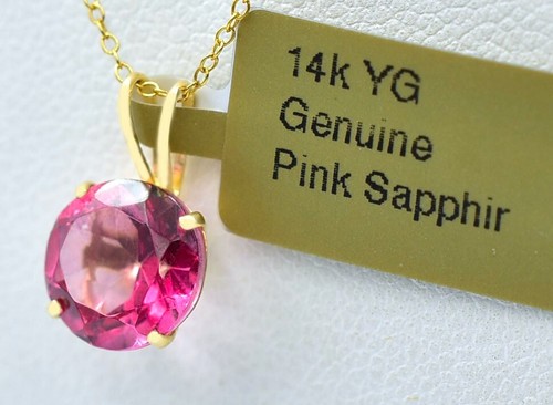 GENUINE 3.76 Cts PINK SAPPHIRE PENDANT 14K YELLOW GOLD - Free Appraisal - NWT - Picture 3 of 4
