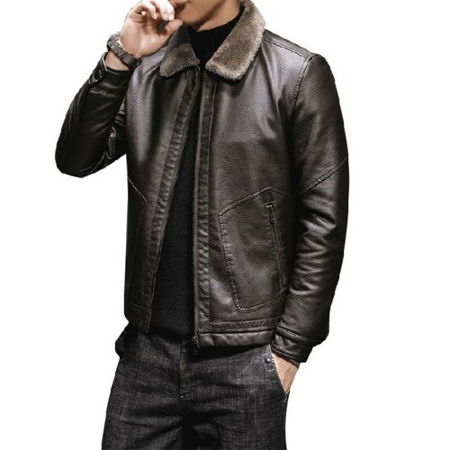 Winter Mens Faux Leather Bomber Jacket 