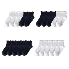 5 Pairs Casual Breathable Ruffle Trim Ankle-High Short Tube Crew Socks for Women