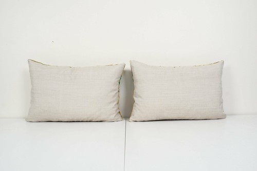 Tiger Design Ikat Velvet Pillow, Set of Two Silk Lumbar Cushion Cover - Picture 5 of 5