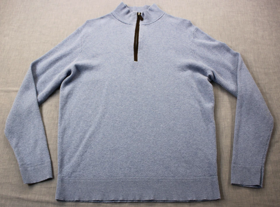Jos A Bank Reserve Mens Blue Cashmere Blend 1/4 Zip Mock Neck Waffle Sweater L - Image 2 of 3