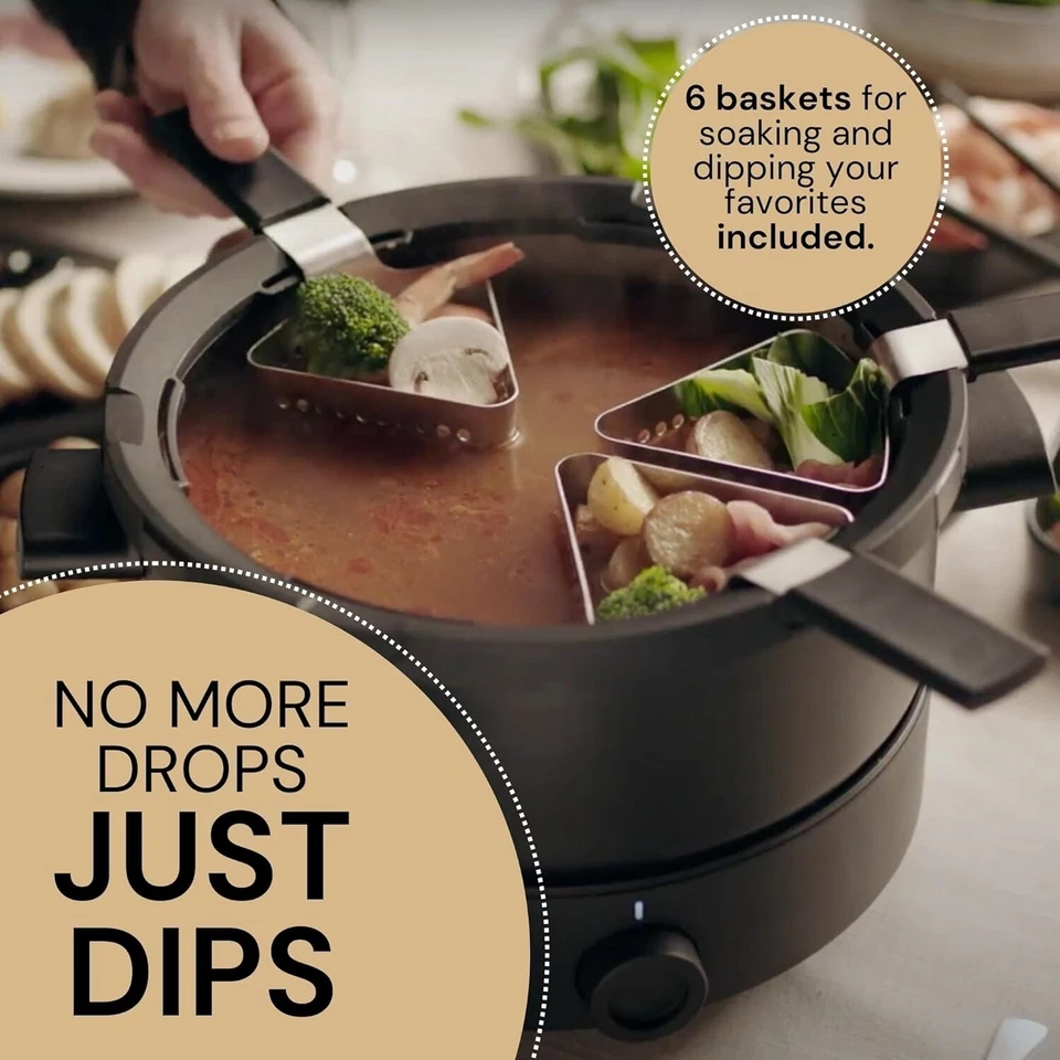 Olla De Acero Inoxidable Para Fondue Eléctrica Ideal Para Chocolate Queso Caldo Foto 2 de 4