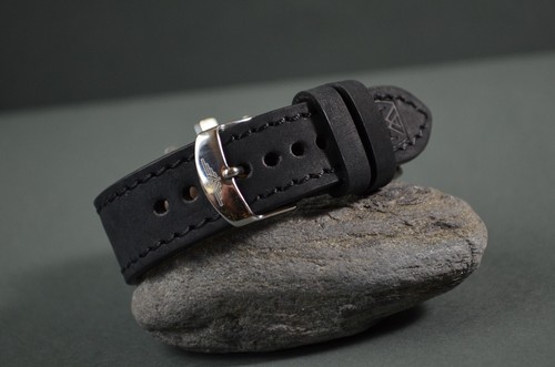 CORREA RELOJ 22 20 18 MM NEGRO I GENUINA PIEL NOBUCK MA STRAP HECHA A MANO - Picture 5 of 10